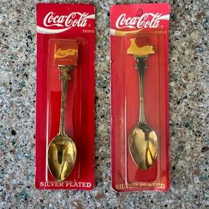 Coca Cola Gold Tone Decorative Collectible Spoons on Red Cardback